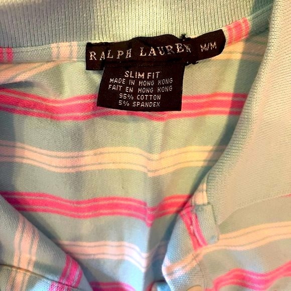 Ralph Lauren Ladies Polo Shirt‎ Medium Pink White Striped Slim Fit Like New - Picture 4 of 4
